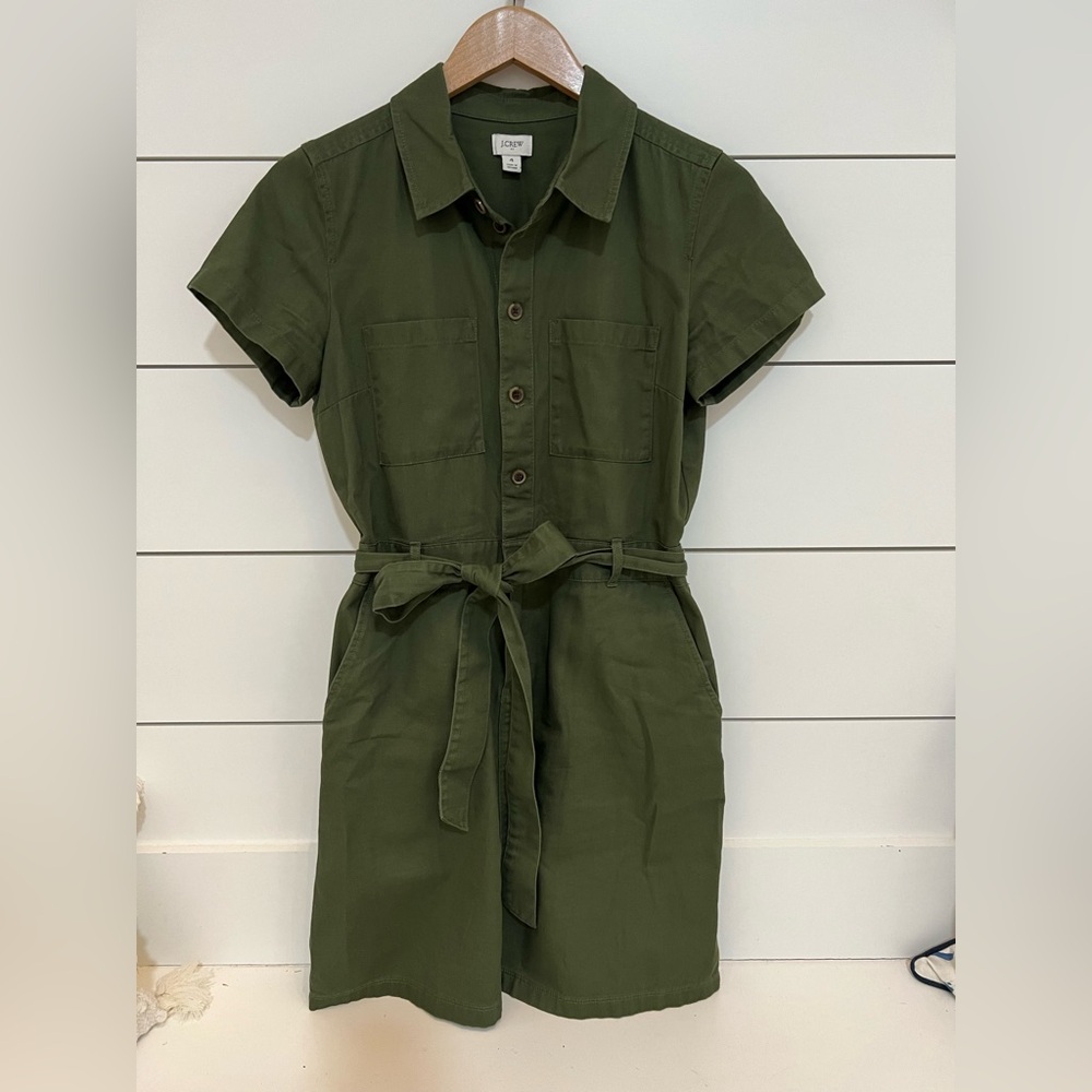 J.CREW Factory Green Utility Button Front Mini Dress sz 4 Preppy Casual BY522